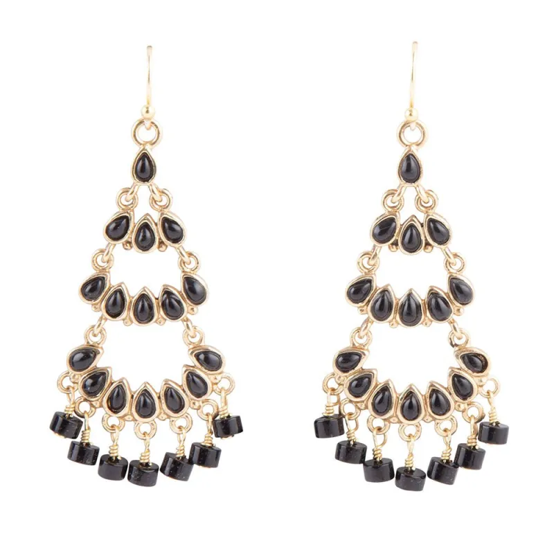 Xavier Black Onyx Chandelier Earrings made by Barse