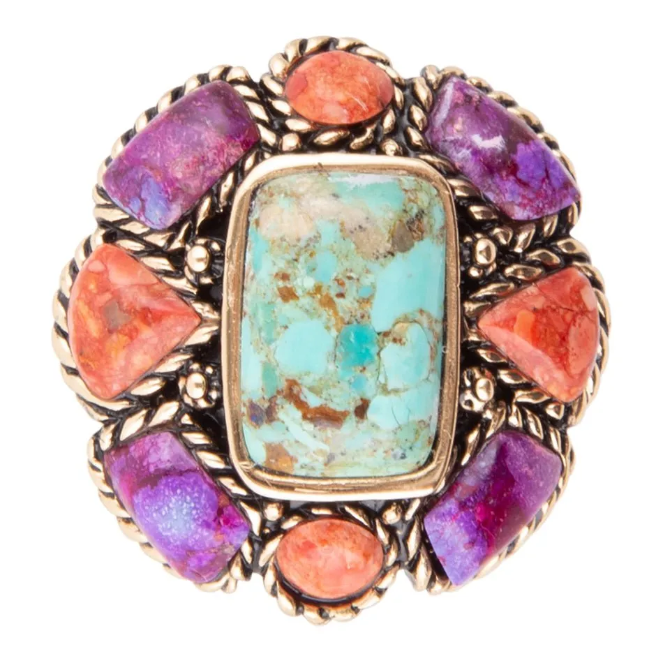 Blue Turquoise Colorful Floral Golden Ring sold by Barse product image thumbnail 3