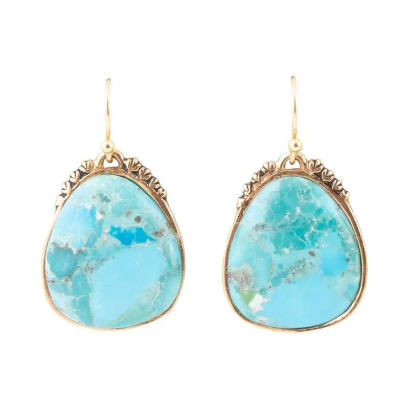 Agave Genuine Blue Turquoise and Golden Drop Earrings sold by Barse
