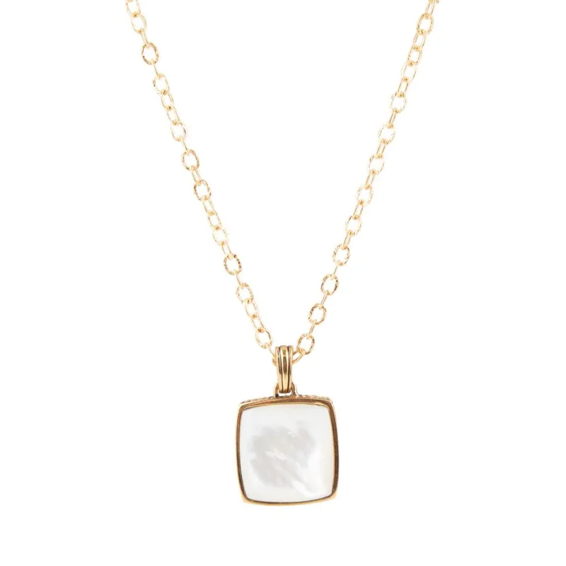 Squared Up White Mother of Pearl Golden Pendant Necklace sold by Barse