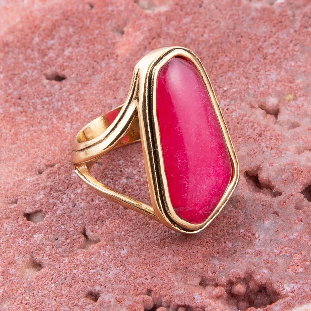 Pink Fuchsia Agate and Golden Abstract Ring sold by Barse product image thumbnail 2