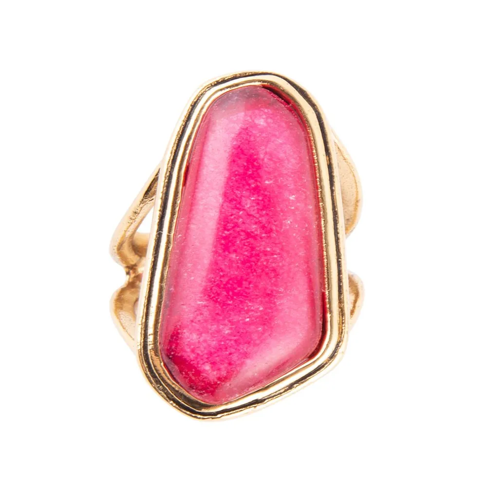 Pink Fuchsia Agate and Golden Abstract Ring sold by Barse product image thumbnail 3