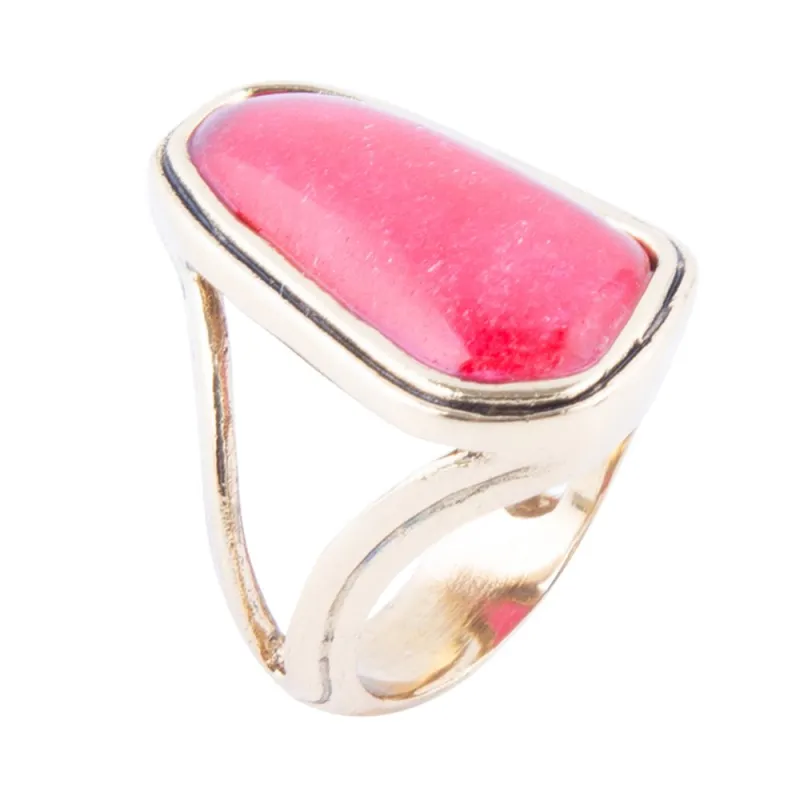Pink Fuchsia Agate and Golden Abstract Ring sold by Barse