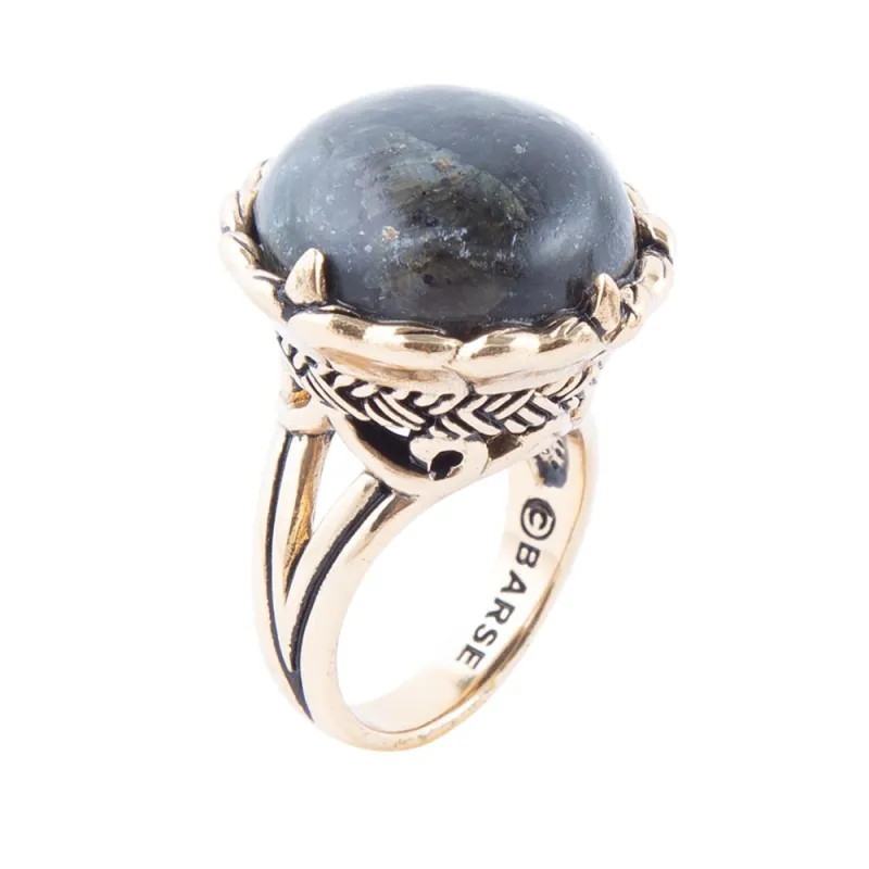 Black Labradorite and Golden Statement Ring sold by Barse