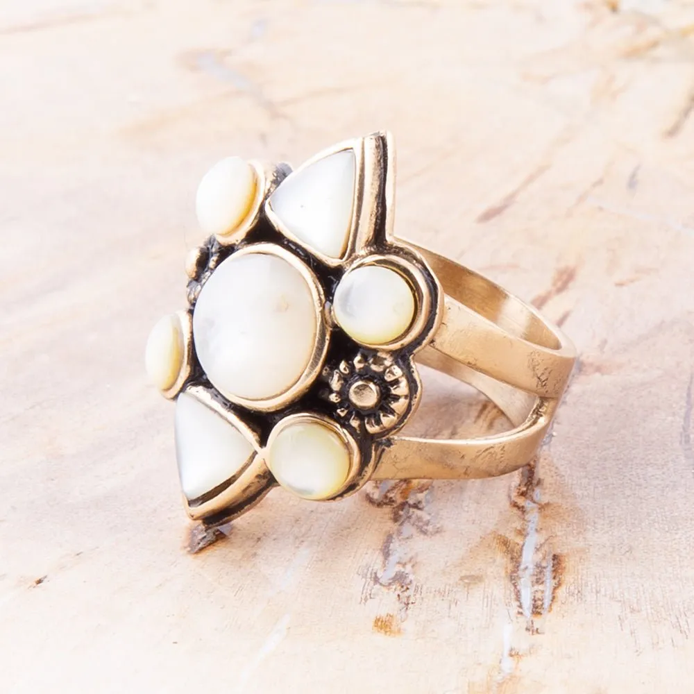 White Mother of Pearl Golden Statement Ring sold by Barse product image thumbnail 2