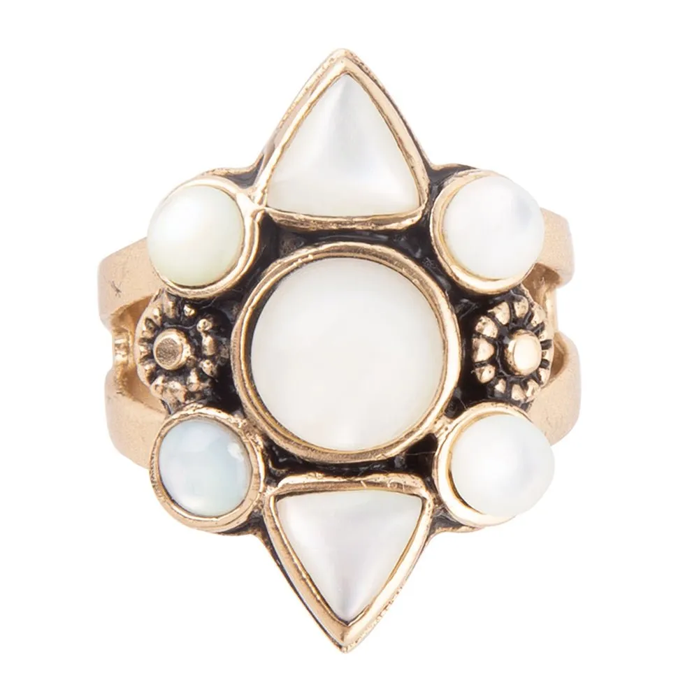 White Mother of Pearl Golden Statement Ring sold by Barse product image thumbnail 3