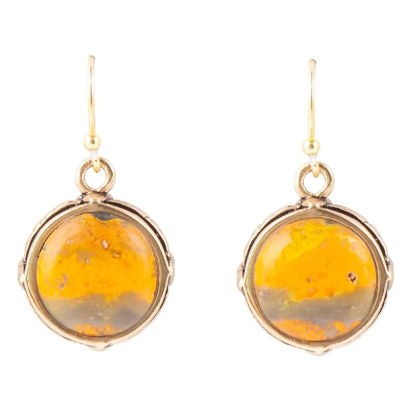 Bumblebee Jasper Round Drop Earrings sold by Barse
