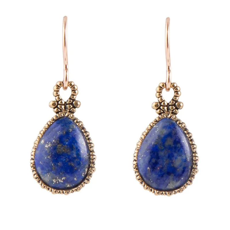 Dreamy Drop Blue Lapis and Golden Earrings sold by Barse