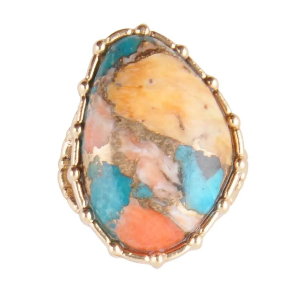 Modern Edge Turquoise and Spiny Oyster Shell Matrix Stone Golden Ring sold by Barse product image thumbnail 2