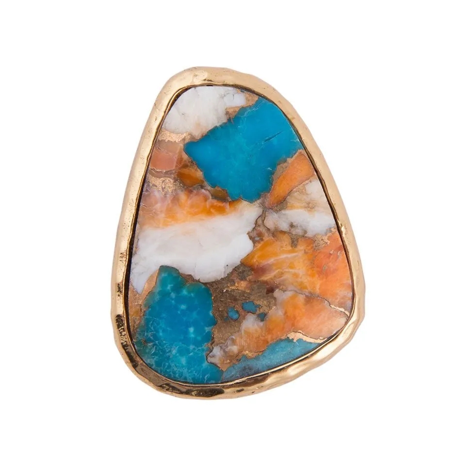 Orange Spiny Oyster and Blue Turquoise Matrix Abstract Golden Ring sold by Barse product image thumbnail 4