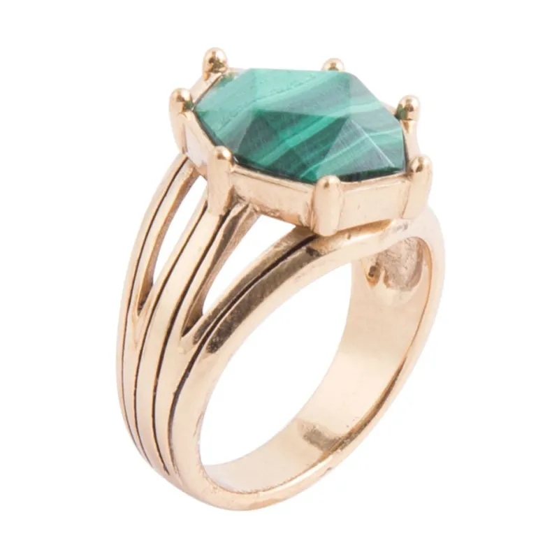 Lucky 7's Green Malachite Golden Ring made by Barse