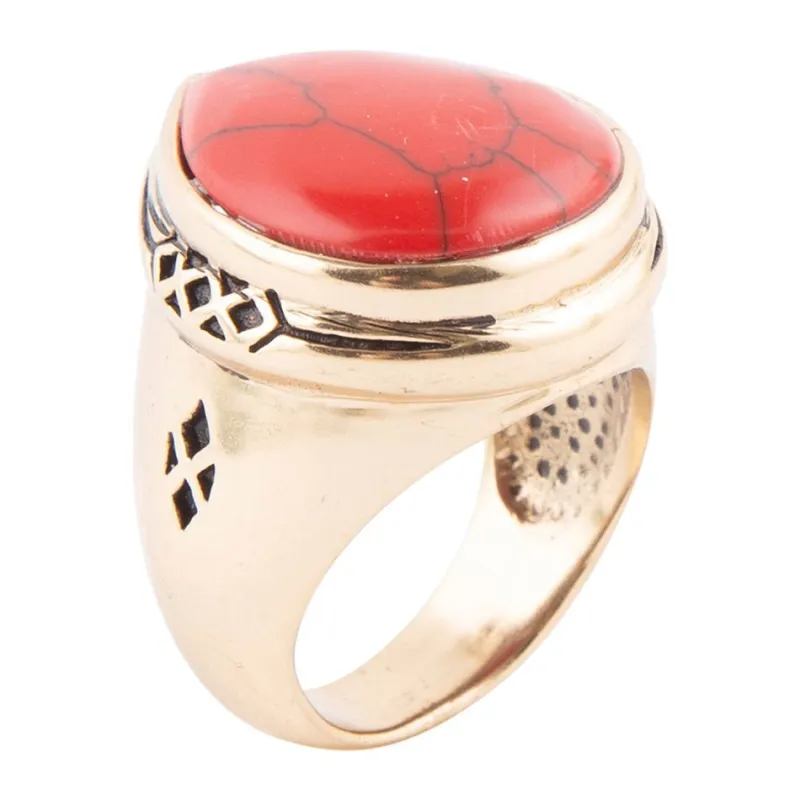 Red Howlite Golden Teardrop Ring sold by Barse