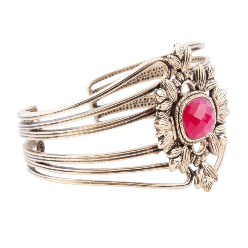 Bordeaux Quartz and Bronze Ornate Cuff Bracelet sold by Barse