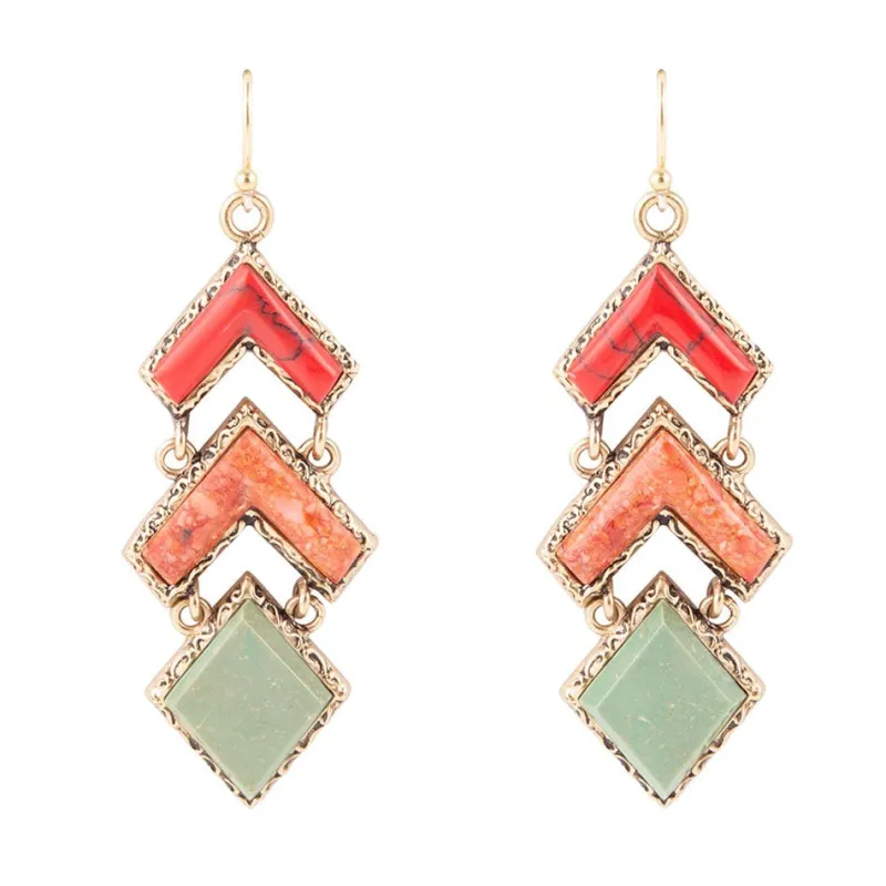 Turquoise and Coral Tapestry Drop Earrings sold by Barse