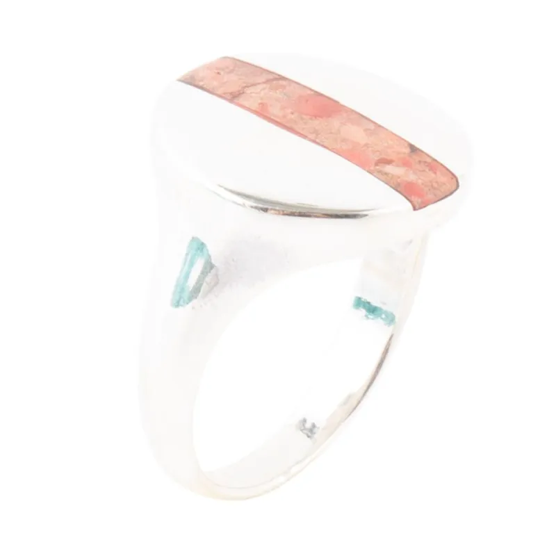 Signet Orange Sponge Coral and Sterling Silver Circle Ring sold by Barse