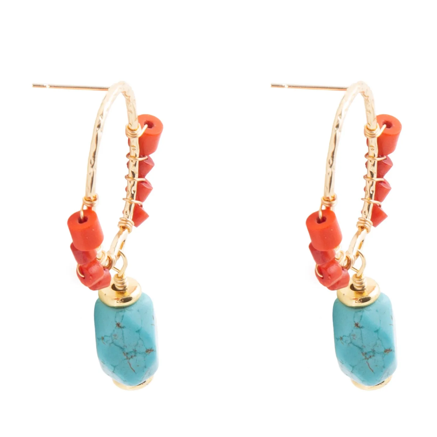 Red River Turquoise and Coral Post Earrings sold by Barse product image thumbnail 3