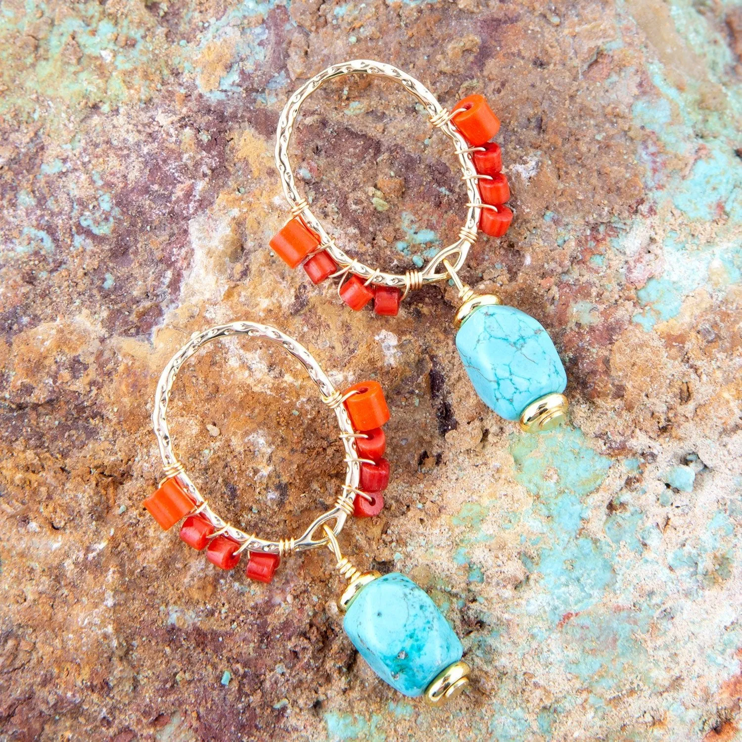 Red River Turquoise and Coral Post Earrings sold by Barse product image thumbnail 2