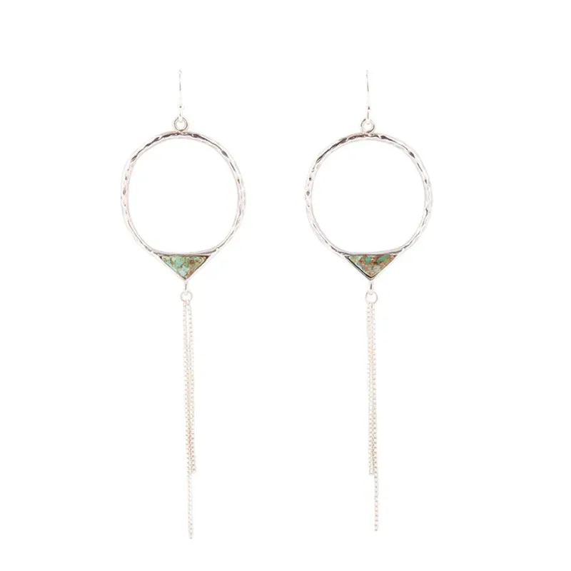 Turquoise and Sterling Silver Chain Fringe Front Hoop sold by Barse