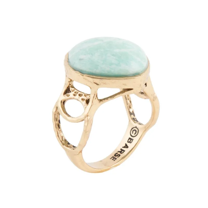 Blue Amazonite and Golden Bronze Circle Dance Ring made by Barse