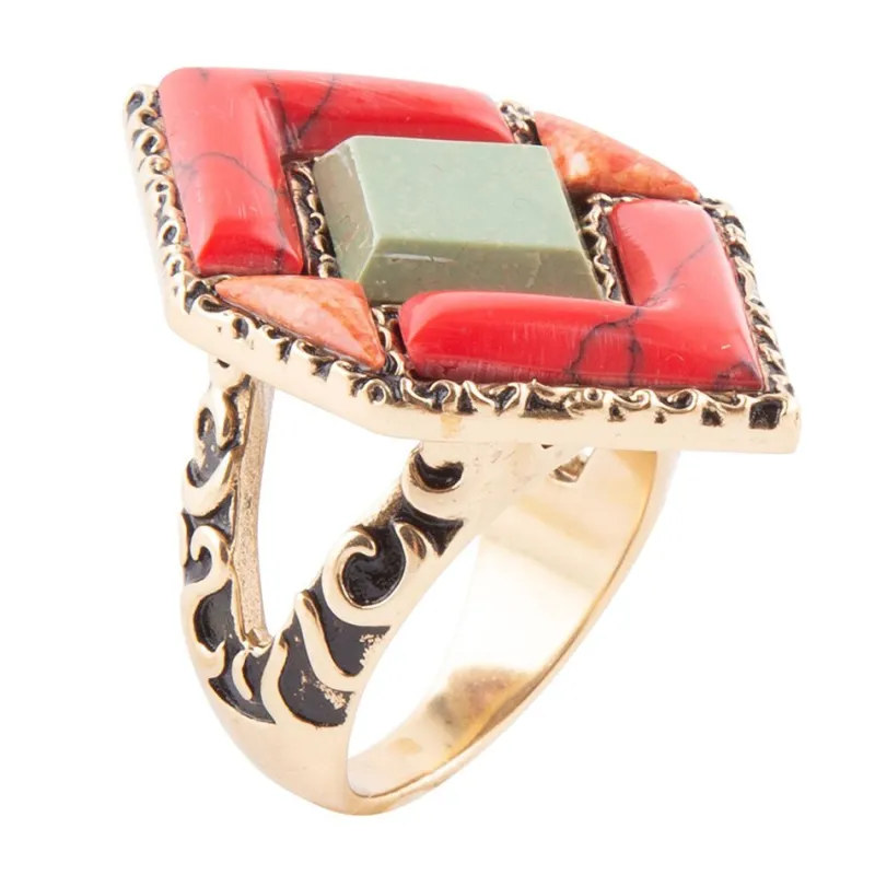 Turquoise and Coral Tapestry Ring sold by Barse
