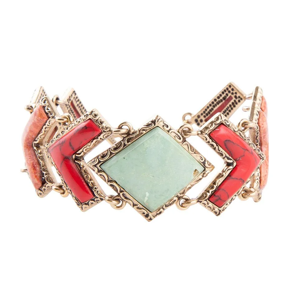Green Turquoise and Coral Tapestry Golden Link Bracelet sold by Barse product image thumbnail 3