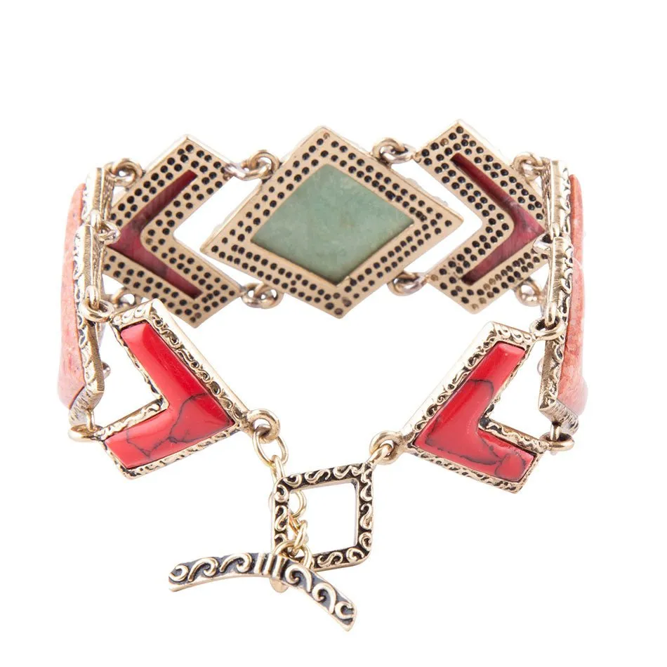 Green Turquoise and Coral Tapestry Golden Link Bracelet sold by Barse product image thumbnail 4