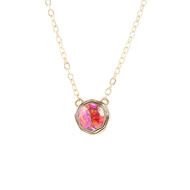 Luca Pink Magenta Spiny Oyster Golden Pendant Necklace sold by Barse