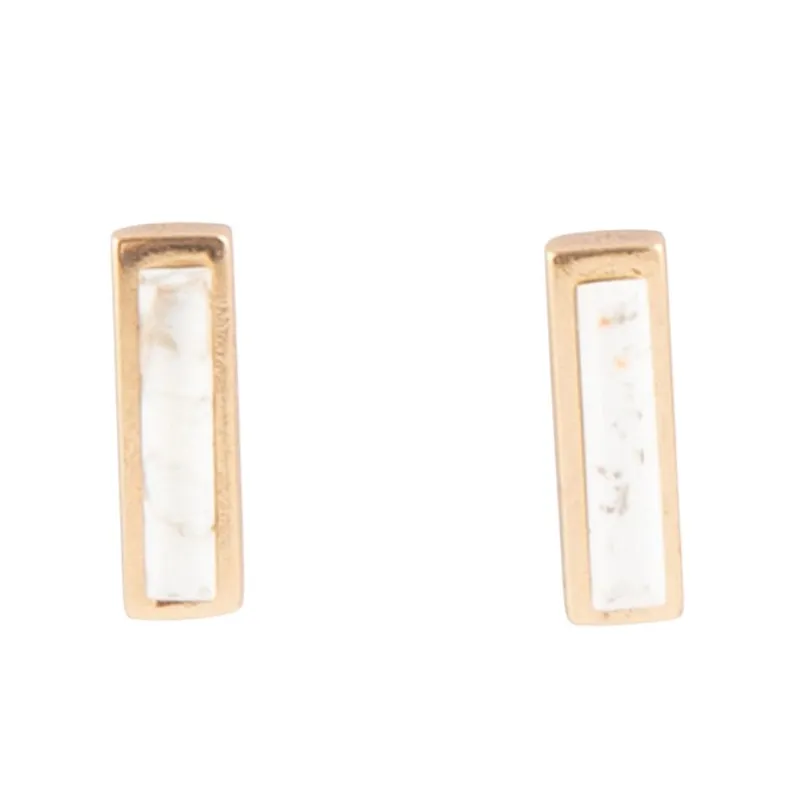 Short Linear White Picture Jasper and Bronze Stud sold by Barse