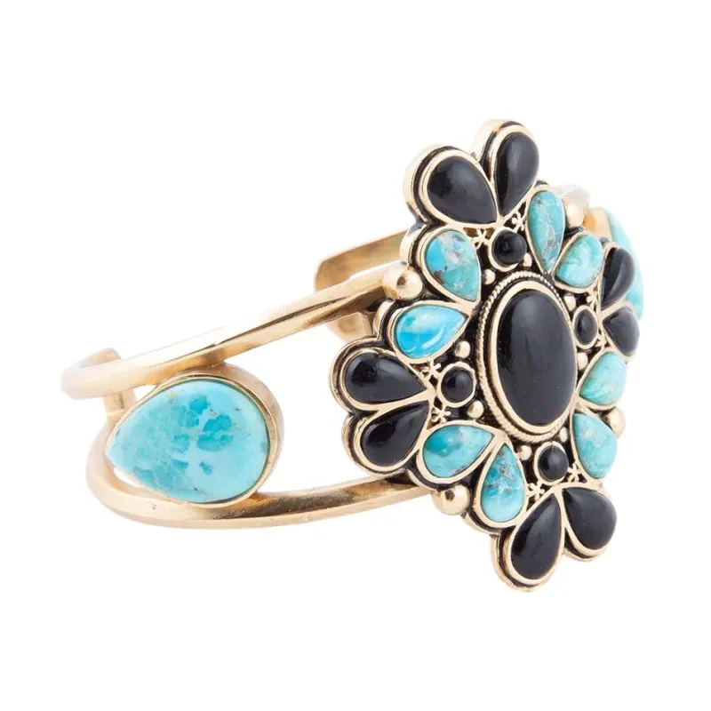 Barcelona Blue Turquoise Black Onyx Golden Cuff Bracelet sold by Barse