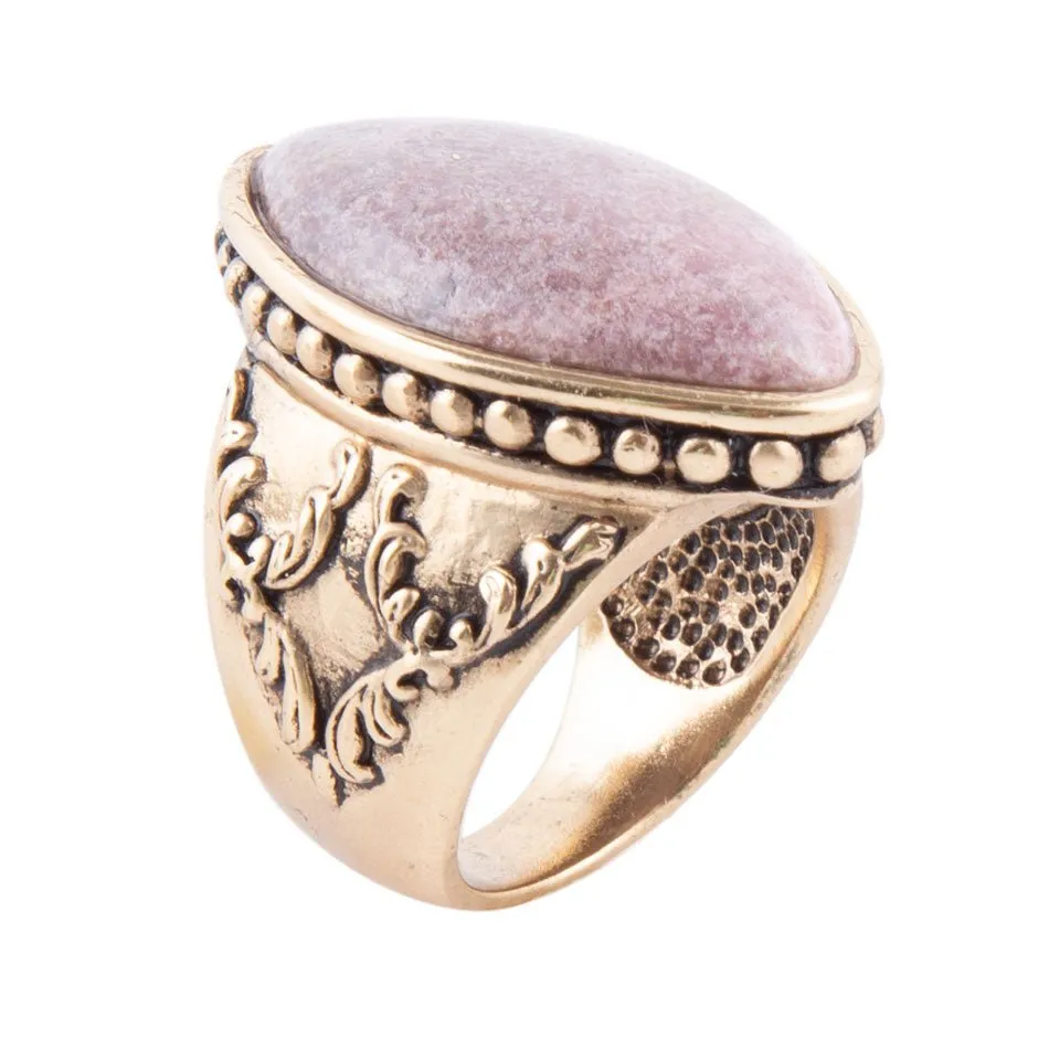 Champion Pink Rhodonite Golden Cocktail Ring sold by Barse
