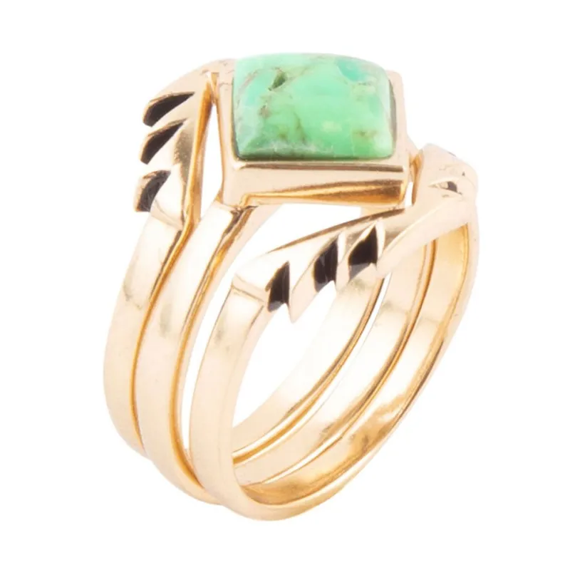 Aztec Lime Green Turquoise Golden Ring Set sold by Barse