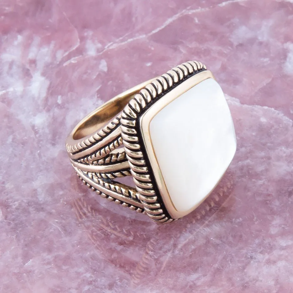 Roped White Mother of Pearl and Golden Statement Ring sold by Barse product image thumbnail 2