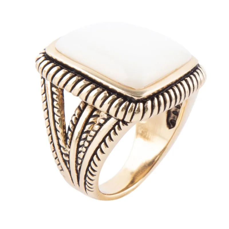 Roped White Mother of Pearl and Golden Statement Ring sold by Barse