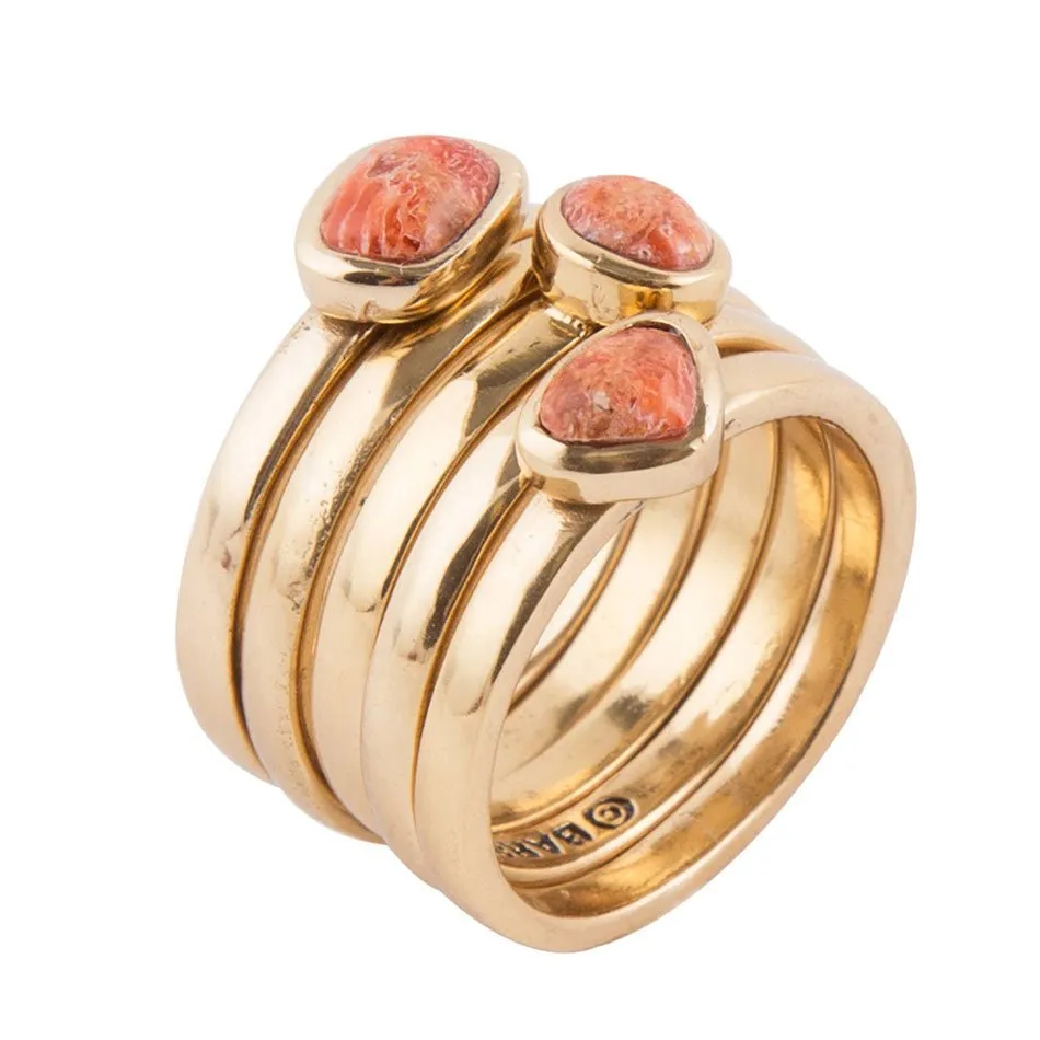 Orange Sponge Coral Golden Stacking Ring Set sold by Barse