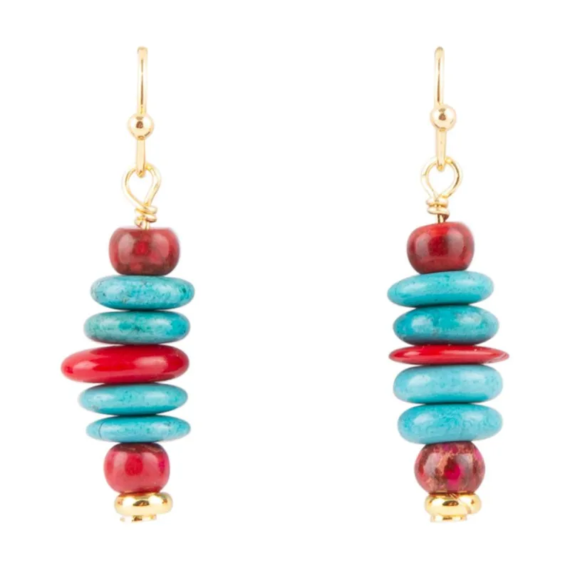 Mija Turquoise and Magenta Stack Earrings sold by Barse