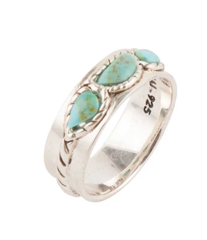 Triple Stone Simplicity Blue Turquoise and Sterling Silver Ring sold by Barse