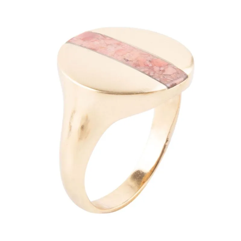 Signet Orange Sponge Coral and Golden Circle Ring sold by Barse