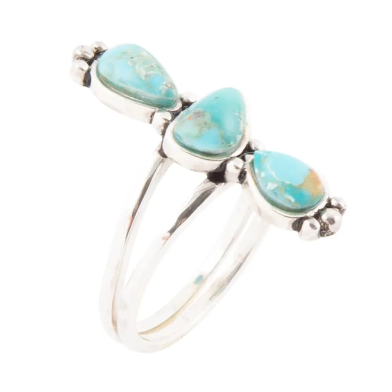 Linear Triple Stone Blue Turquoise and Sterling Silver Ring sold by Barse