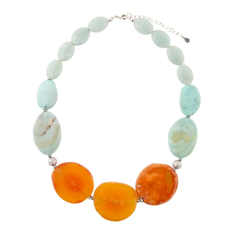 Minty Blue and Orange Nectar Necklace sold by Barse