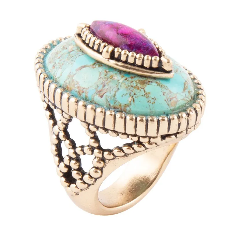 Stacked Stone Blue and Purple Turquoise Golden Ring sold by Barse