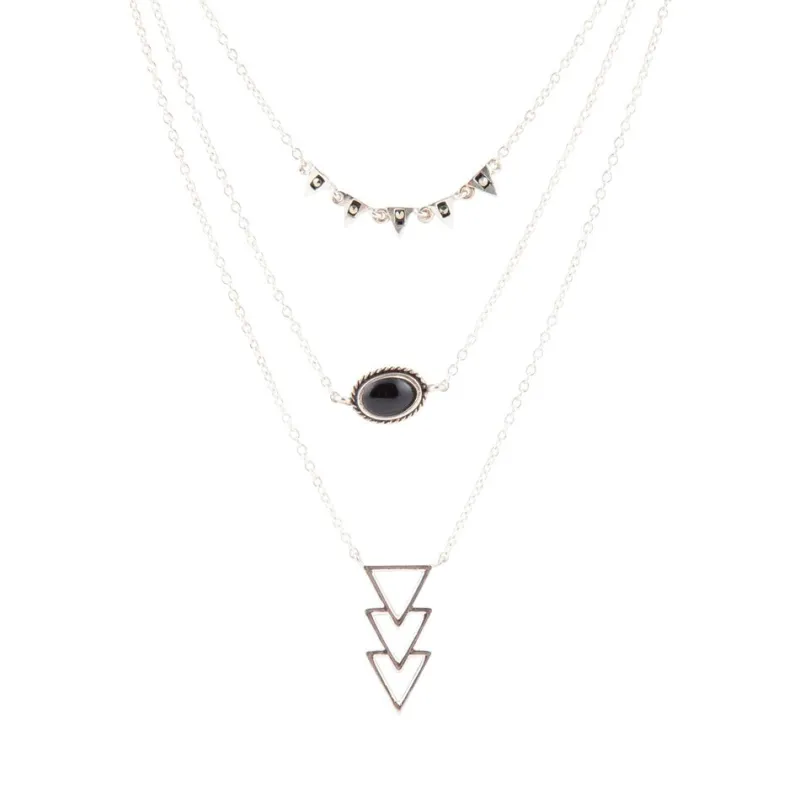 Marcasite and Onyx Sterling Silver Layered Necklace sold by Barse