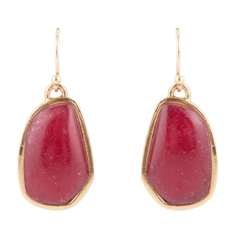 Abstract Red Raspberry Quartz Golden Drop Earrings sold by Barse