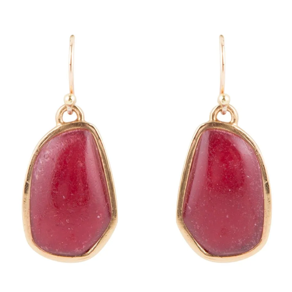 Abstract Red Raspberry Quartz Golden Drop Earrings sold by Barse