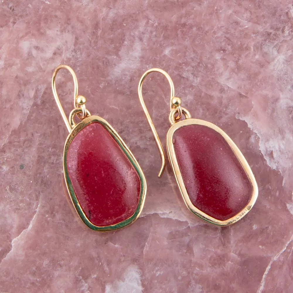 Abstract Red Raspberry Quartz Golden Drop Earrings sold by Barse product image thumbnail 2