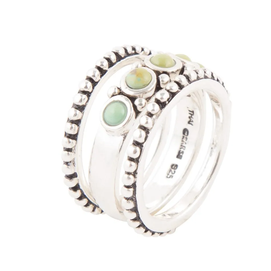 Triple Play Blue Turquoise and Sterling Silver Stack Ring sold by Barse