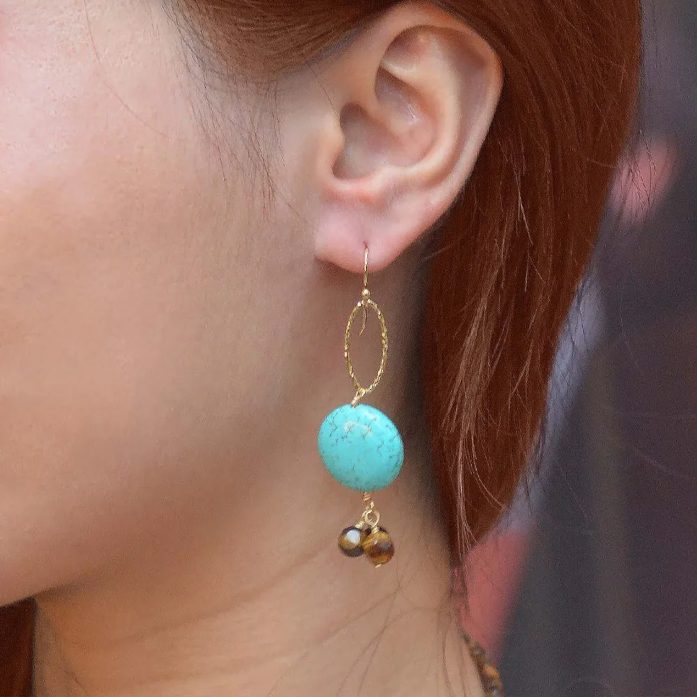Smoky Brown Tiger's Eye and Blue Magnesite Golden Drop Earrings sold by Barse product image thumbnail 2