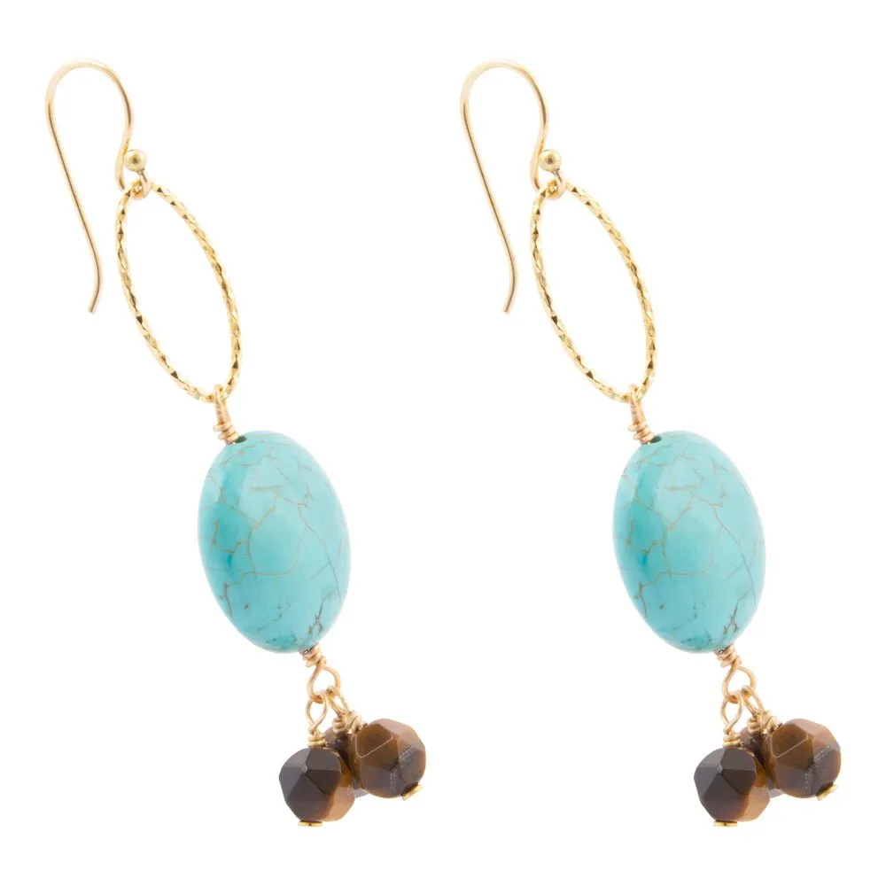 Smoky Brown Tiger's Eye and Blue Magnesite Golden Drop Earrings sold by Barse product image thumbnail 4