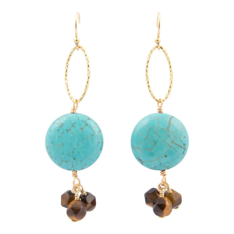 Smoky Brown Tiger's Eye and Blue Magnesite Golden Drop Earrings sold by Barse