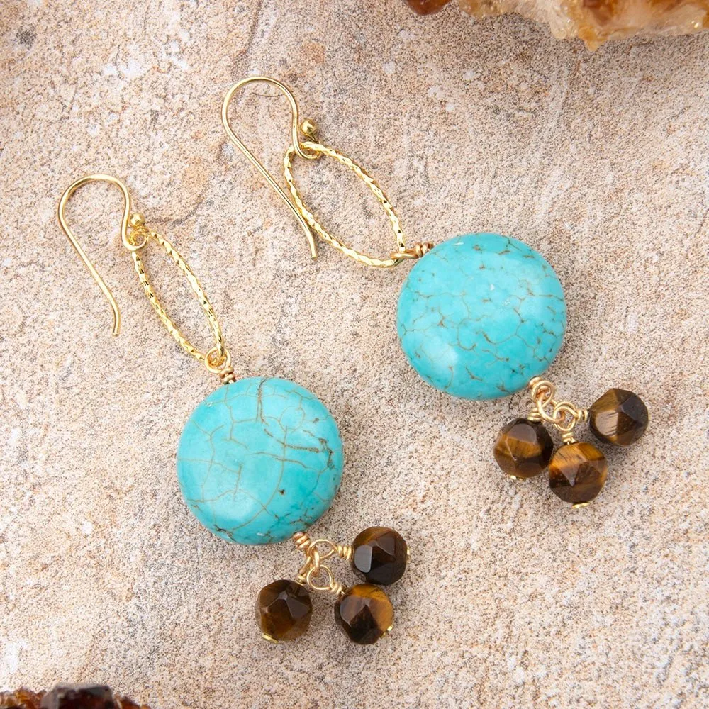 Smoky Brown Tiger's Eye and Blue Magnesite Golden Drop Earrings sold by Barse product image thumbnail 3