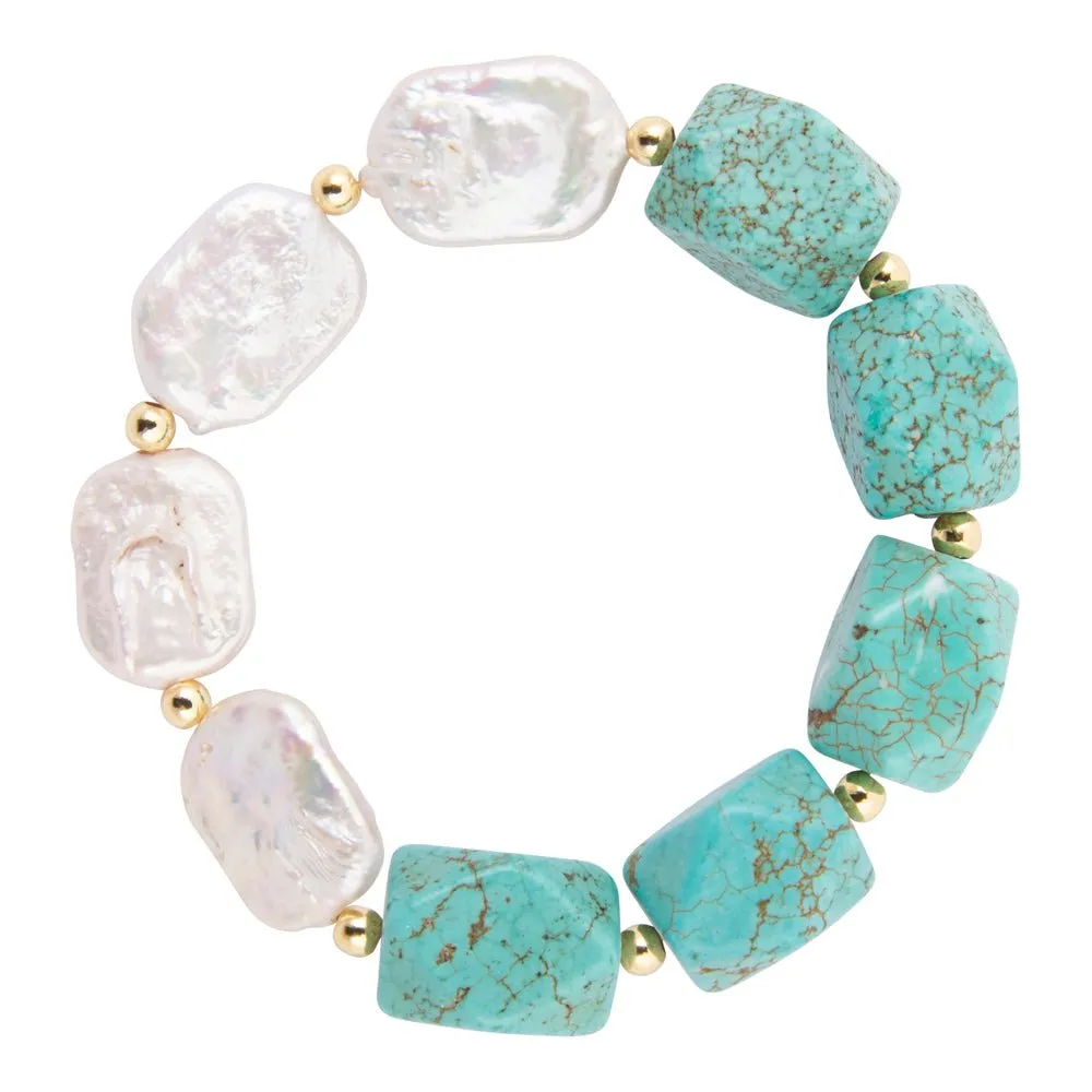 Hepburn Blue Magnesite and Pearl Golden Chunky Stretch Bracelet sold by Barse product image thumbnail 4